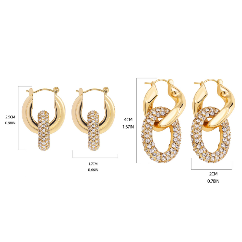 Boucles d’oreilles torsadées – style punk chic avec zircons brillants.