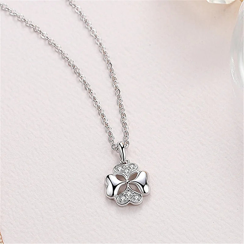 Collier Femme – Argent Sterling 925 Plaqué Or Rose et avec Pendentif Plante & Zircone.
