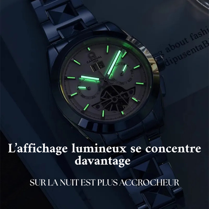 Montre CARNIVAL Tourbillon homme – mécanique automatique, acier tungstène, saphir, étanche 50M.