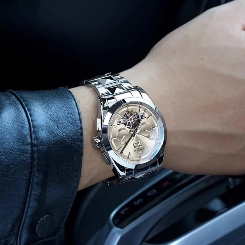 Montre CARNIVAL Tourbillon homme – mécanique automatique, acier tungstène, saphir, étanche 50M.