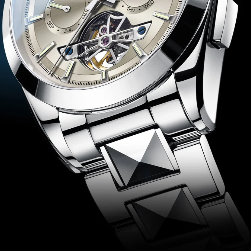 Montre CARNIVAL Tourbillon homme – mécanique automatique, acier tungstène, saphir, étanche 50M.