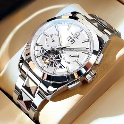 Montre CARNIVAL Tourbillon homme – mécanique automatique, acier tungstène, saphir, étanche 50M.