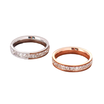 Bague de mariage en acier inoxydable avec Zircon blanc – 1 ou 2 rangées scintillantes.