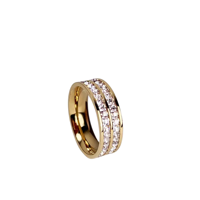 Bague de mariage en acier inoxydable avec Zircon blanc – 1 ou 2 rangées scintillantes.