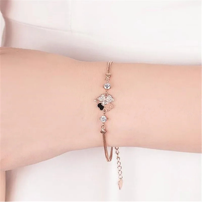 Bracelet femme – Argent Sterling 925 plaqué or rose avec trèfle en cristal.