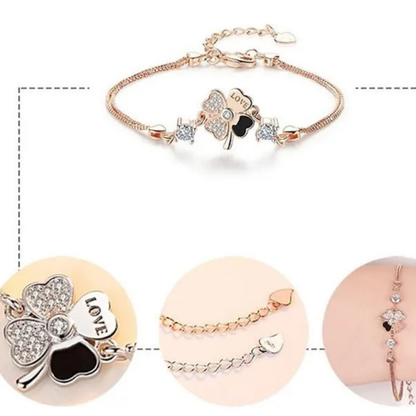 Bracelet femme – Argent Sterling 925 plaqué or rose avec trèfle en cristal.