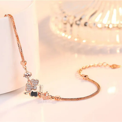 Bracelet femme – Argent Sterling 925 plaqué or rose avec trèfle en cristal.