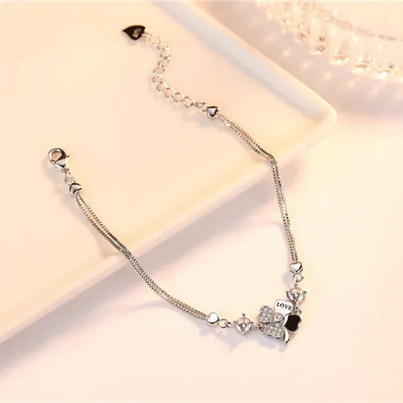 Bracelet femme – Argent Sterling 925 plaqué or rose avec trèfle en cristal.