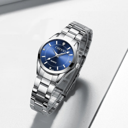 Montre femme – Quartz argentée, acier inoxydable & étanche.