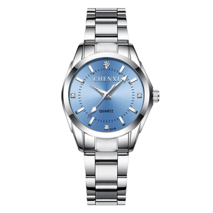 Montre femme – Quartz argentée, acier inoxydable & étanche.