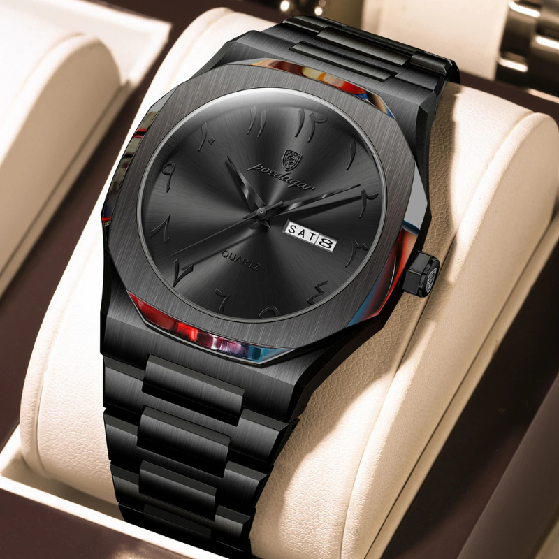 Montre homme – Quartz de luxe, acier inoxydable & calendrier étanche.