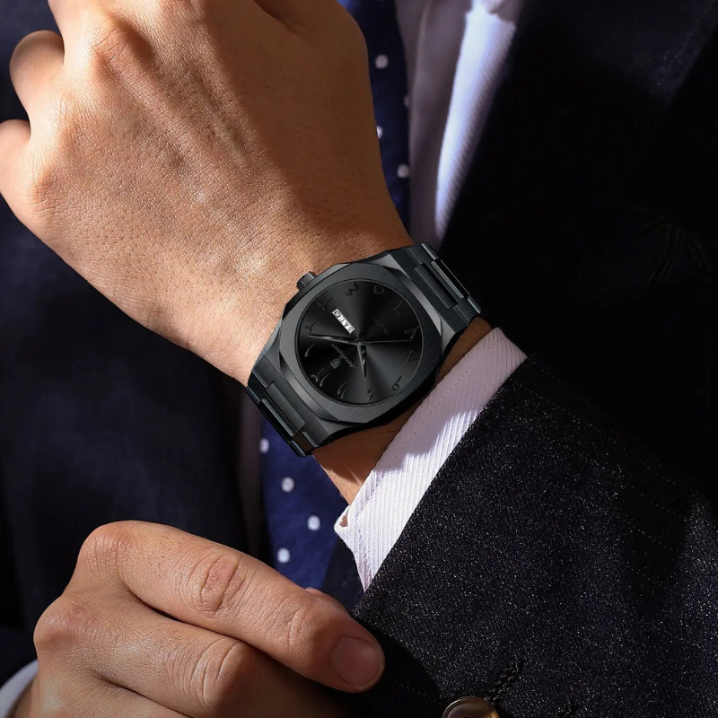 Montre homme – Quartz de luxe, acier inoxydable & calendrier étanche.