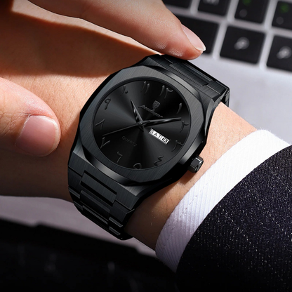 Montre homme – Quartz de luxe, acier inoxydable & calendrier étanche.