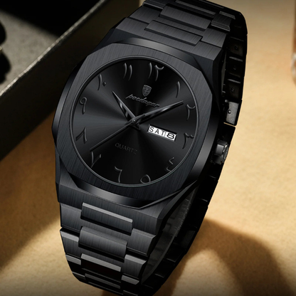 Montre homme – Quartz de luxe, acier inoxydable & calendrier étanche.