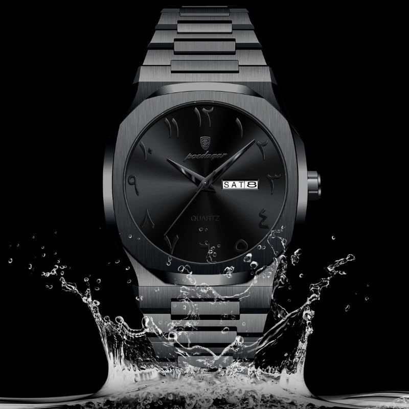 Montre homme – Quartz de luxe, acier inoxydable & calendrier étanche.