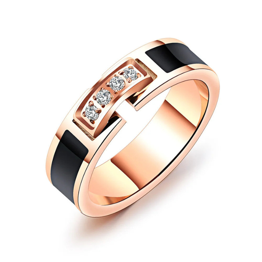 Bague ORZEL or rose – Acier inoxydable & zircone cubique.