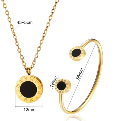 Ensemble bijoux – Acier inoxydable, chiffres romains & coquille noire