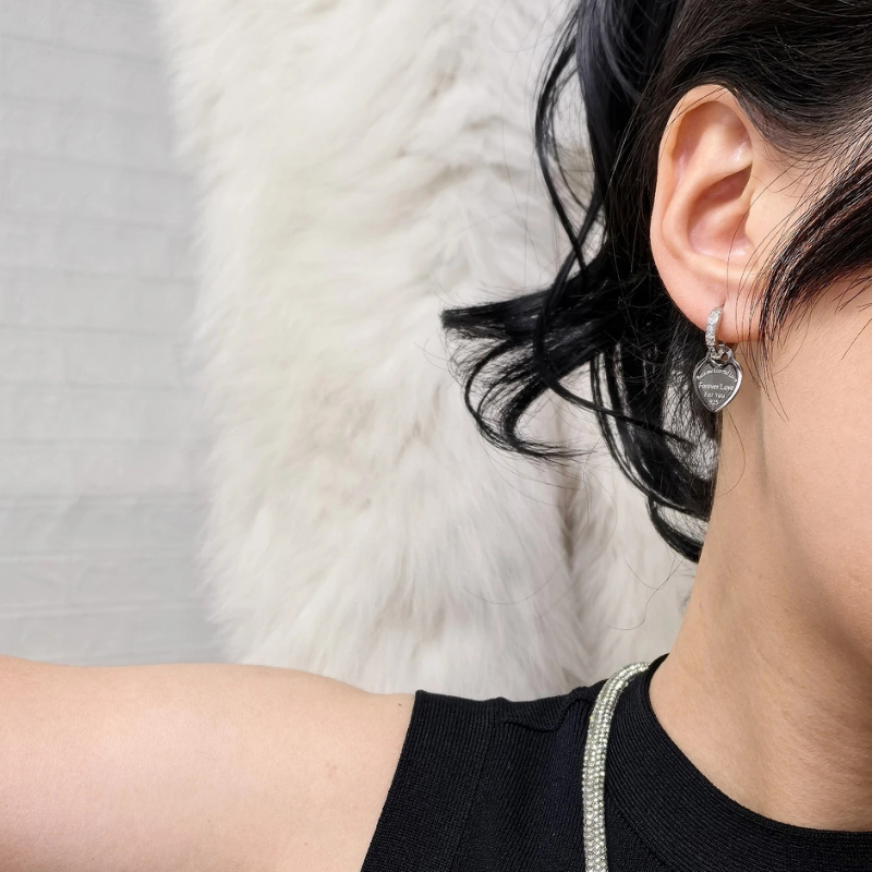 Boucles ORZEL cœur – Acier inoxydable & pendentif zircon.