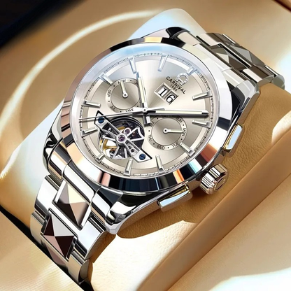 Montre CARNIVAL Tourbillon homme – mécanique automatique, acier tungstène, saphir, étanche 50M.