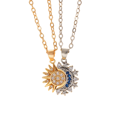 Collier magnétique Soleil et Lune pour couple – Ensemble 2 pièces.
