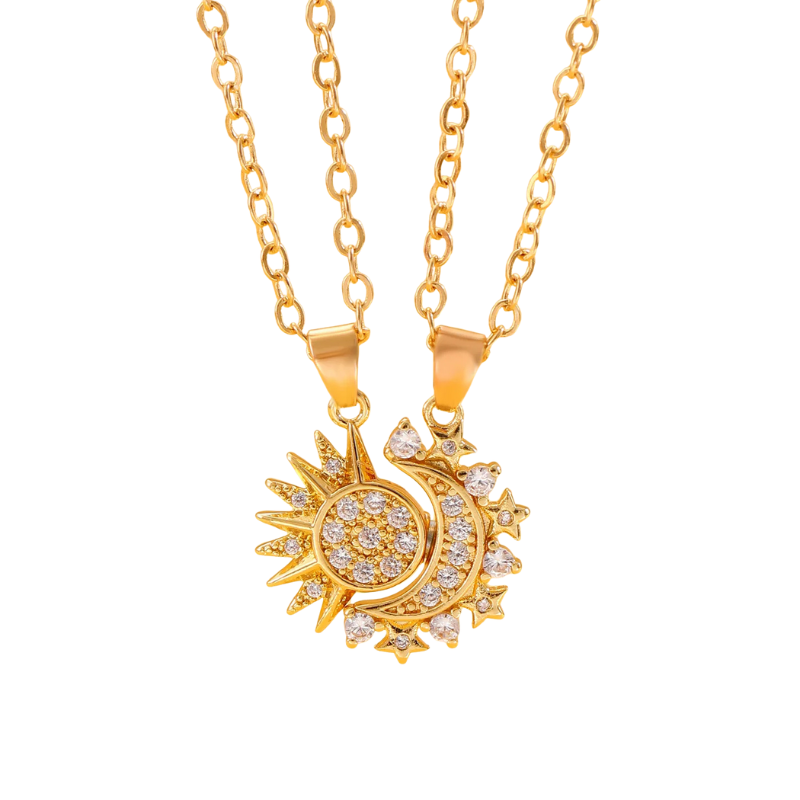 Collier magnétique Soleil et Lune pour couple – Ensemble 2 pièces.