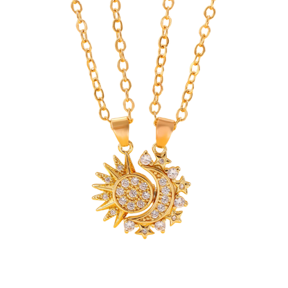 Collier magnétique Soleil et Lune pour couple – Ensemble 2 pièces.