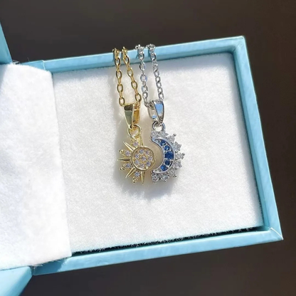 Collier magnétique Soleil et Lune pour couple – Ensemble 2 pièces.