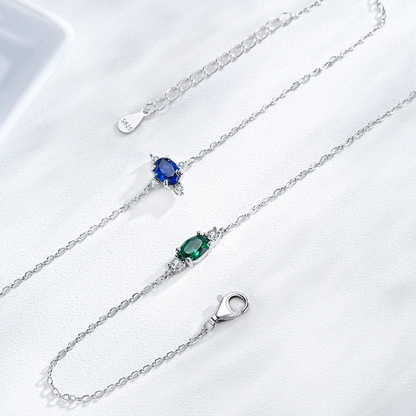 Bracelet femme en argent sterling 925 – Chaîne ovale avec zircon vert et quartz fumé.