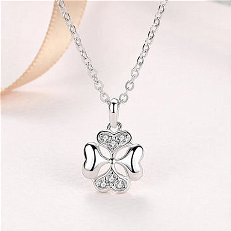 Collier Femme – Argent Sterling 925 Plaqué Or Rose et avec Pendentif Plante & Zircone.