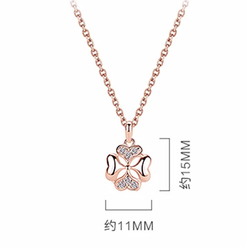 Collier Femme – Argent Sterling 925 Plaqué Or Rose et avec Pendentif Plante & Zircone.