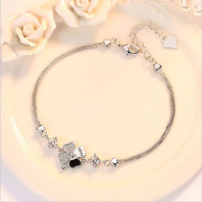 Bracelet femme – Argent Sterling 925 plaqué or rose avec trèfle en cristal.