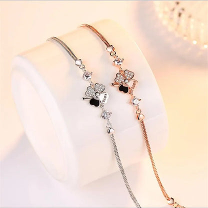 Bracelet femme – Argent Sterling 925 plaqué or rose avec trèfle en cristal.