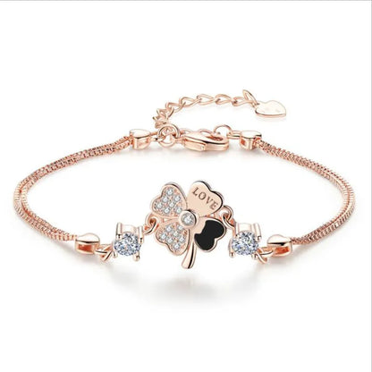Bracelet femme – Argent Sterling 925 plaqué or rose avec trèfle en cristal.