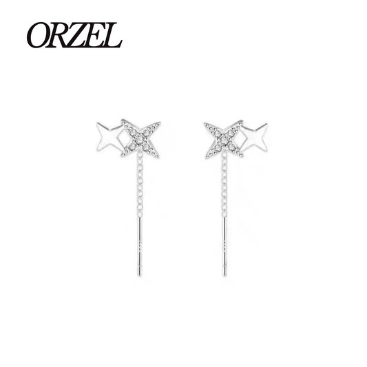 Boucles d’oreilles femme – Pompon et étoile en argent 925.