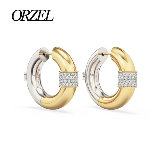 Créoles ORZEL plaqué or 18K – Zircon & acier inoxydable étanche.
