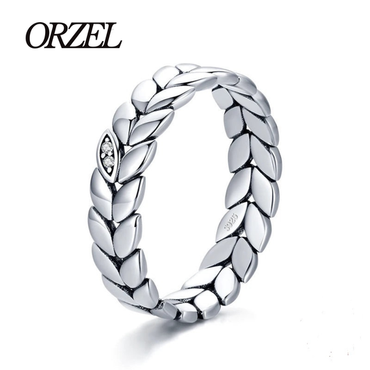 Bagues empilables en argent 925 avec feuille porte-bonheur.