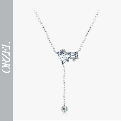 Collier pendentif rectangulaire en Y en argent 925 avec zircone.