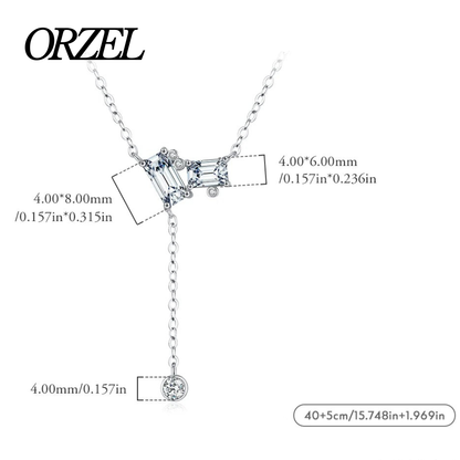 Collier pendentif rectangulaire en Y en argent 925 avec zircone.