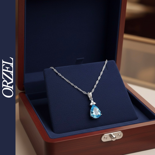 Collier goutte d’eau en argent 925 avec saphir et zircone.