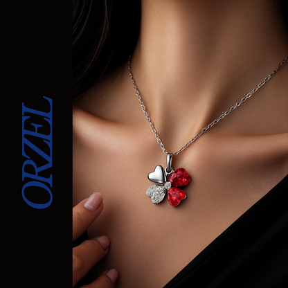 Collier Trèfle Cœur Rouge – Élégance & Chance