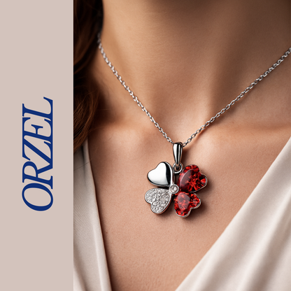 Collier Trèfle Cœur Rouge – Élégance & Chance