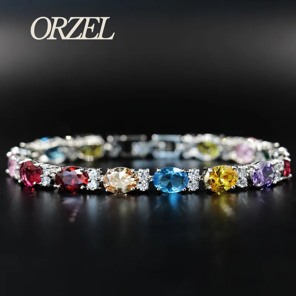 Bracelet porte-bonheur en argent 925 avec topaze colorée.