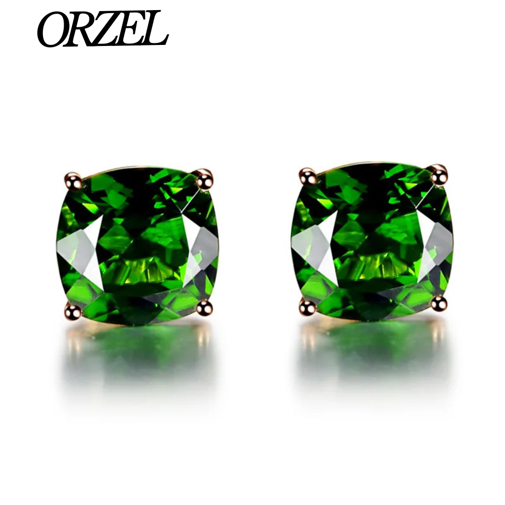 Boucles d’oreilles carrées en argent 925 avec pierre émeraude.