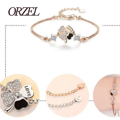 Bracelet femme – Argent Sterling 925 plaqué or rose avec trèfle en cristal.