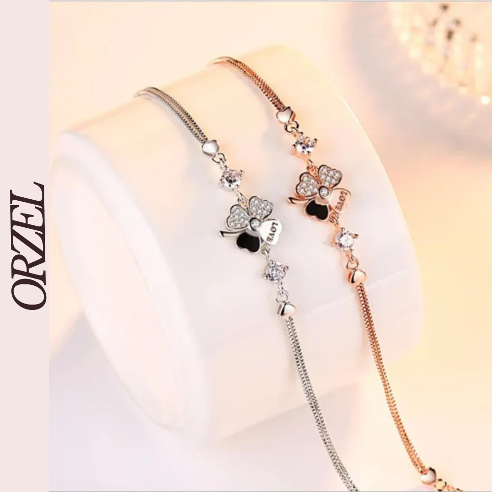 Bracelet femme – Argent Sterling 925 plaqué or rose avec trèfle en cristal.
