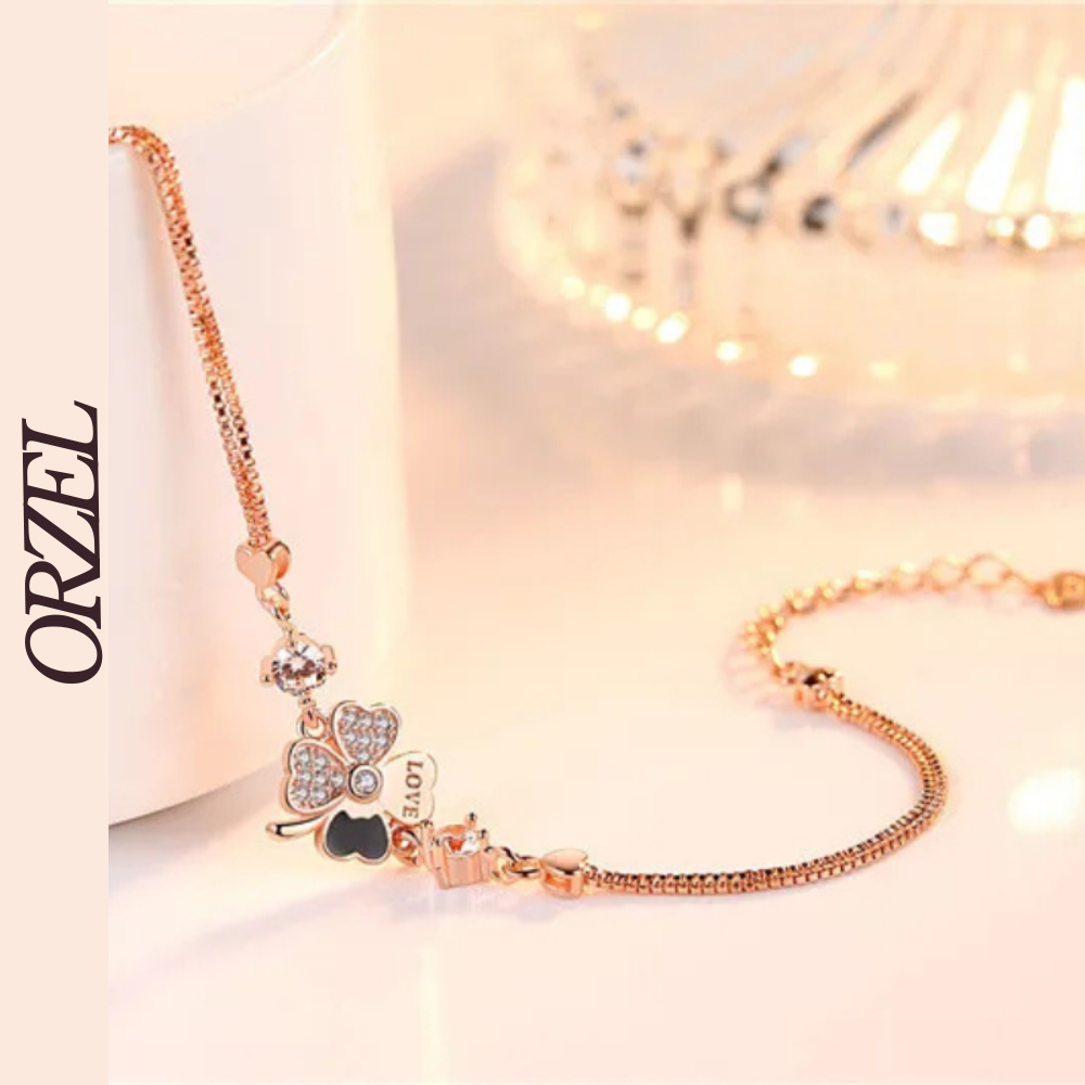 Bracelet femme – Argent Sterling 925 plaqué or rose avec trèfle en cristal.