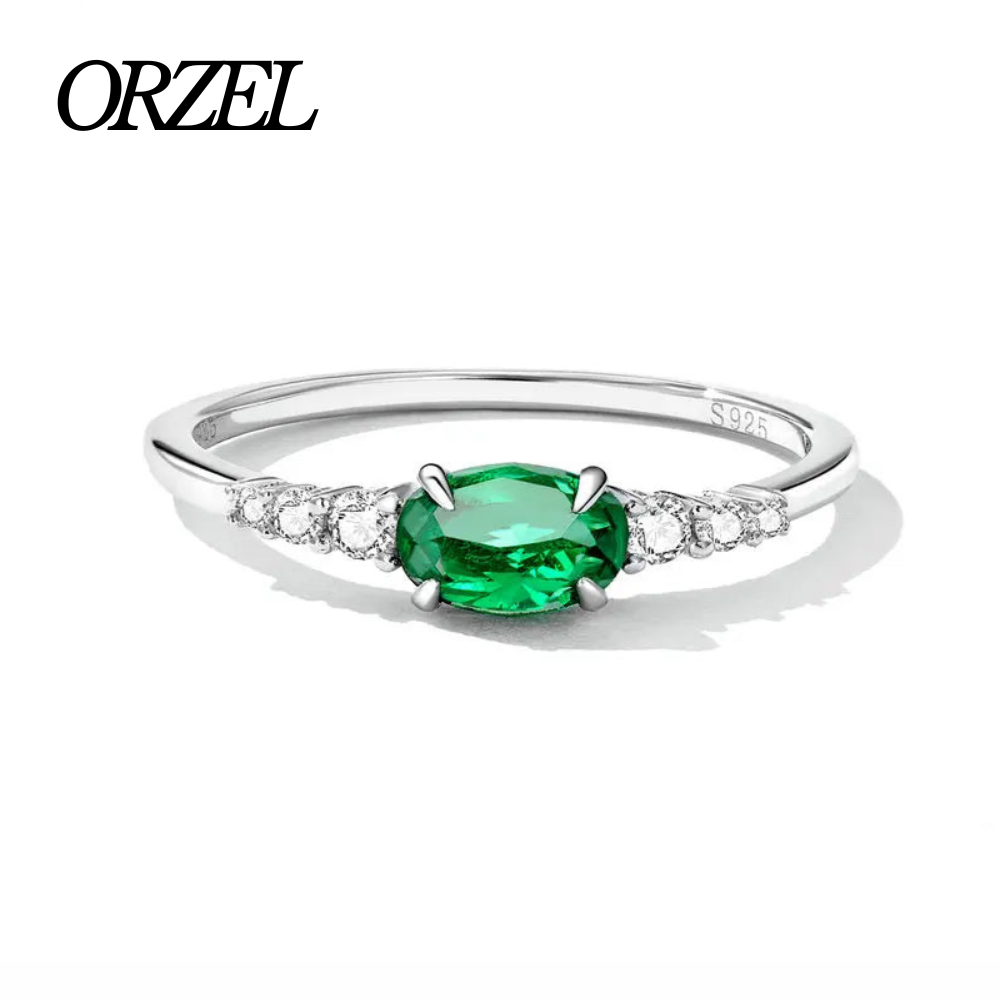 Bague ovale femme en argent sterling 925 – Pierre précieuse verte ou rose, sertie de zircone.