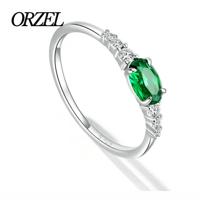 Bague ovale femme en argent sterling 925 – Pierre précieuse verte ou rose, sertie de zircone.