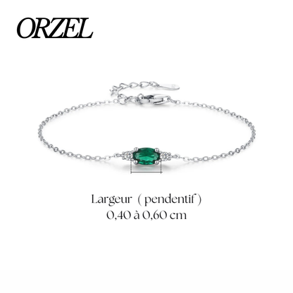 Bracelet femme en argent sterling 925 – Chaîne ovale avec zircon vert et quartz fumé.