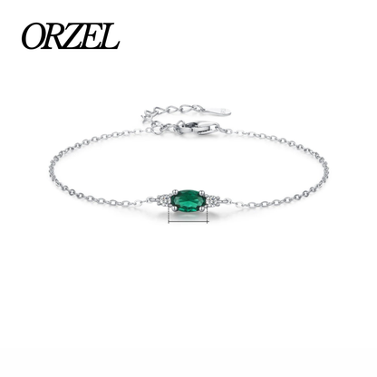 Bracelet femme en argent sterling 925 – Chaîne ovale avec zircon vert et quartz fumé.